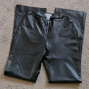 Black faux leather flare pants